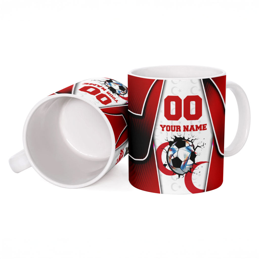 Personalized Turkey Football Grey Wolf Ceramic Mug Turkish Mascot Soccer Ball Burst