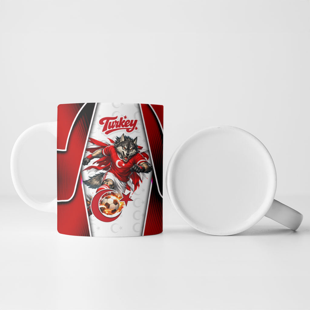 Personalized Turkey Football Grey Wolf Ceramic Mug Turkish Mascot Soccer Ball Burst