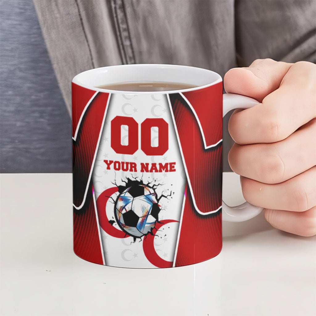 Personalized Turkey Football Grey Wolf Ceramic Mug Turkish Mascot Soccer Ball Burst
