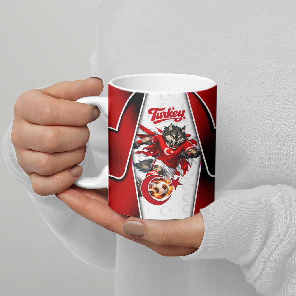 Personalized Turkey Football Grey Wolf Ceramic Mug Turkish Mascot Soccer Ball Burst