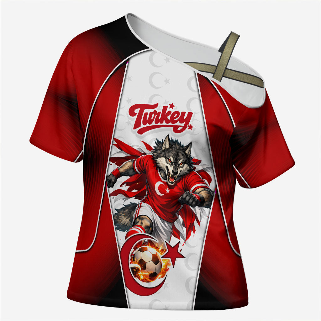 Personalized Turkey Football Grey Wolf Cross Shoulder Shirt Turkish Mascot Soccer Ball Burst