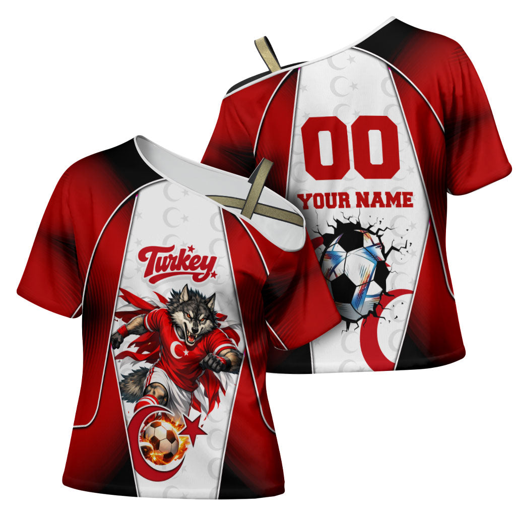 Personalized Turkey Football Grey Wolf Cross Shoulder Shirt Turkish Mascot Soccer Ball Burst