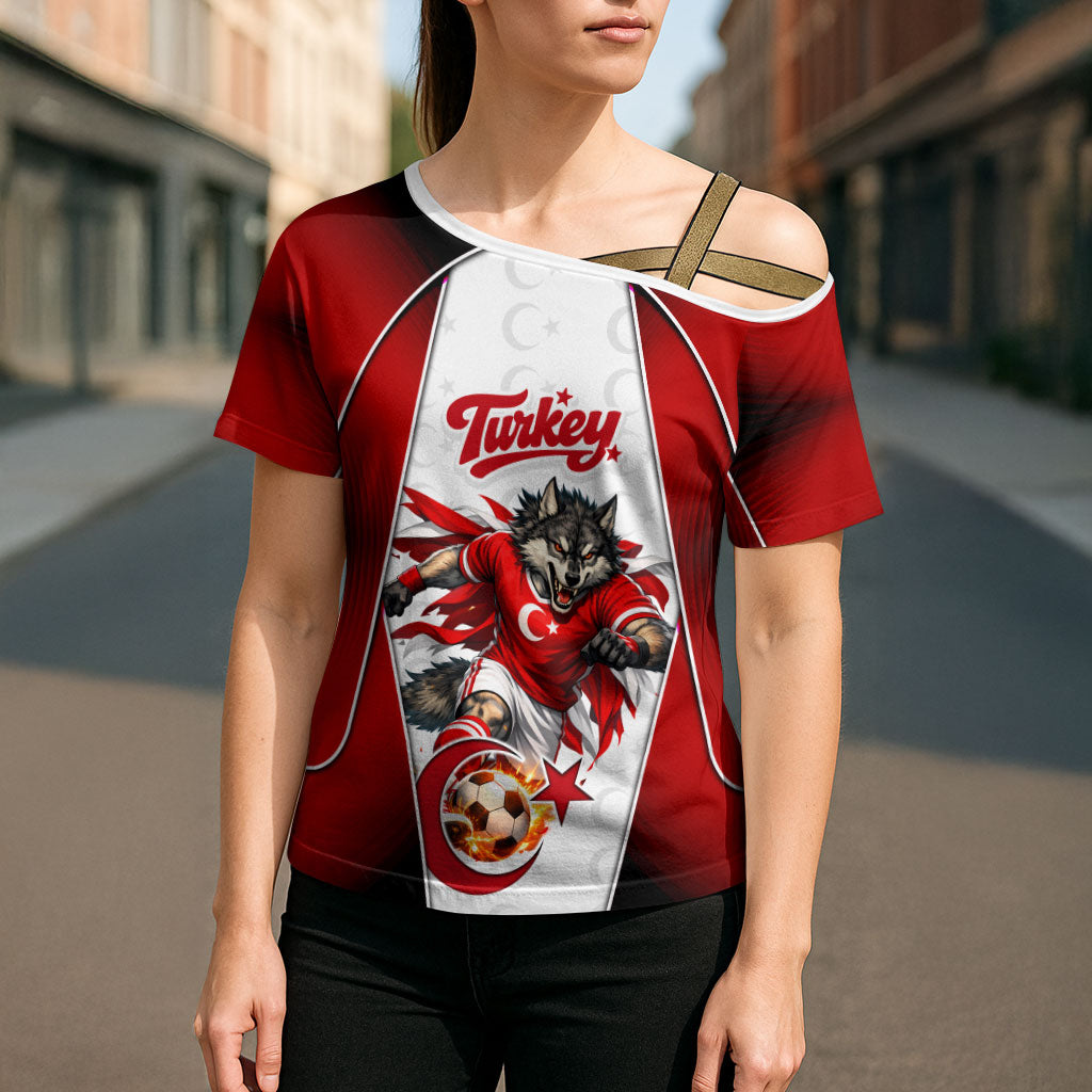 Personalized Turkey Football Grey Wolf Cross Shoulder Shirt Turkish Mascot Soccer Ball Burst