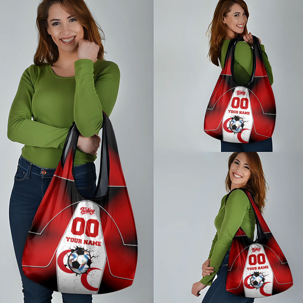 Personalized Turkey Football Grey Wolf Grocery Bag Turkish Mascot Soccer Ball Burst