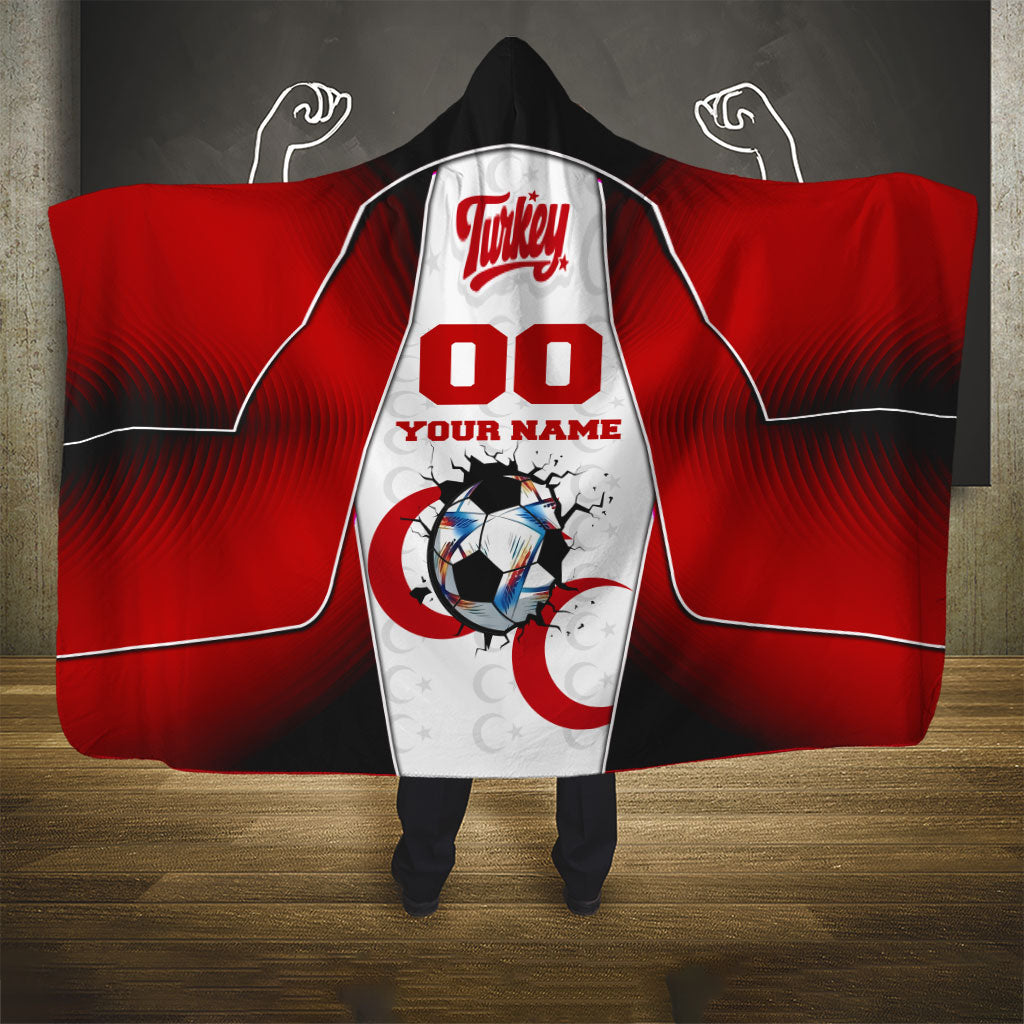 Personalized Turkey Football Grey Wolf Hooded Blanket Turkish Mascot Soccer Ball Burst