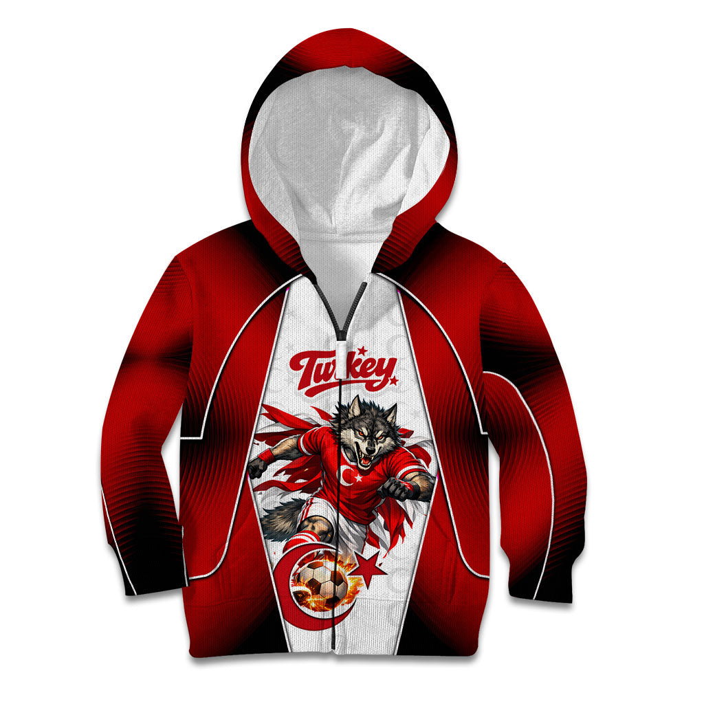 Personalized Turkey Football Grey Wolf Kid Hoodie Turkish Mascot Soccer Ball Burst