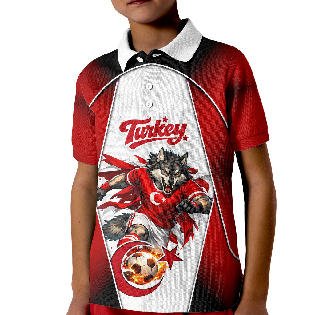 Personalized Turkey Football Grey Wolf Kid Polo Shirt Turkish Mascot Soccer Ball Burst
