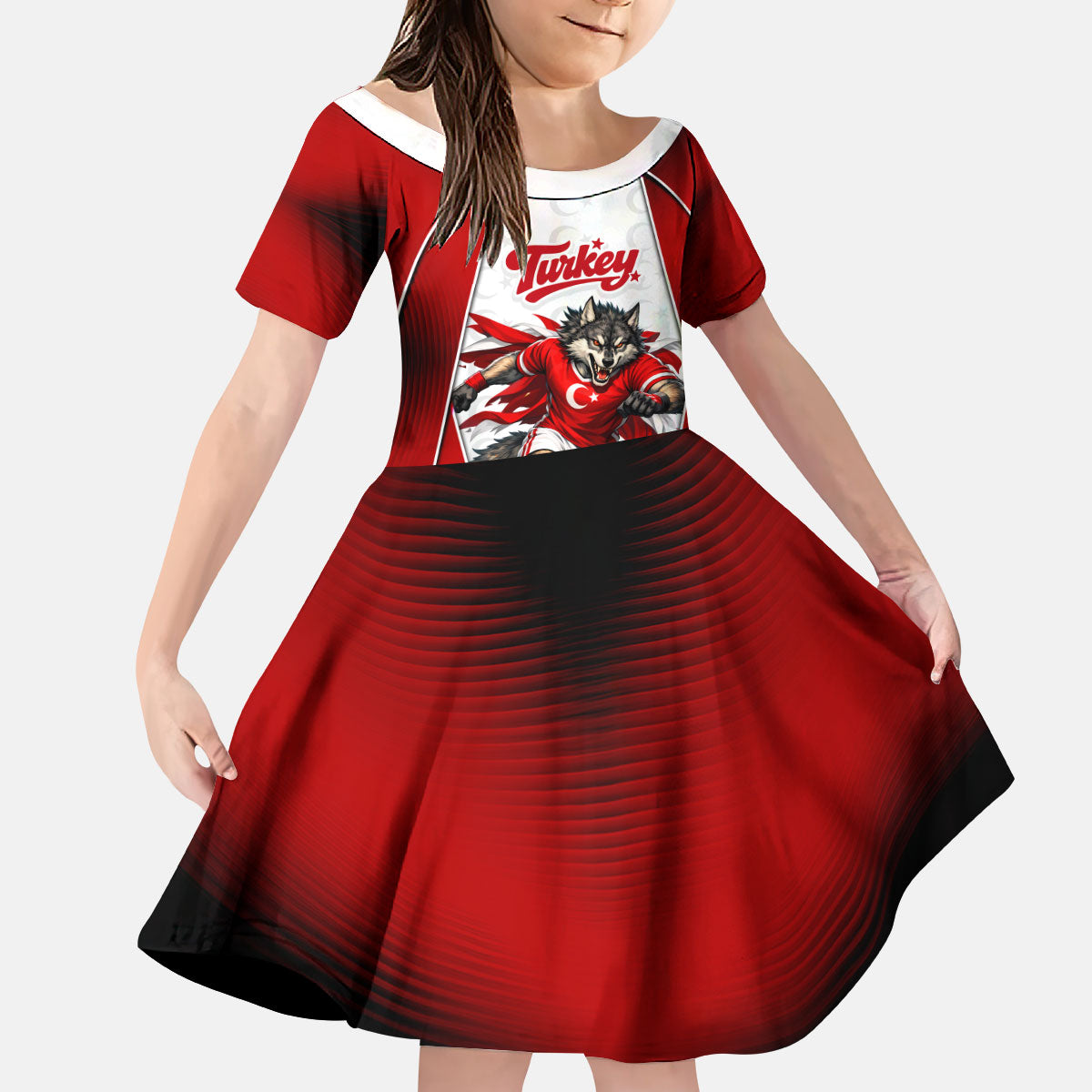 Personalized Turkey Football Grey Wolf Kid Short Sleeve Dress Turkish Mascot Soccer Ball Burst