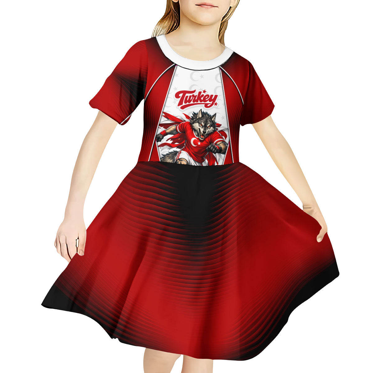 Personalized Turkey Football Grey Wolf Kid Short Sleeve Dress Turkish Mascot Soccer Ball Burst