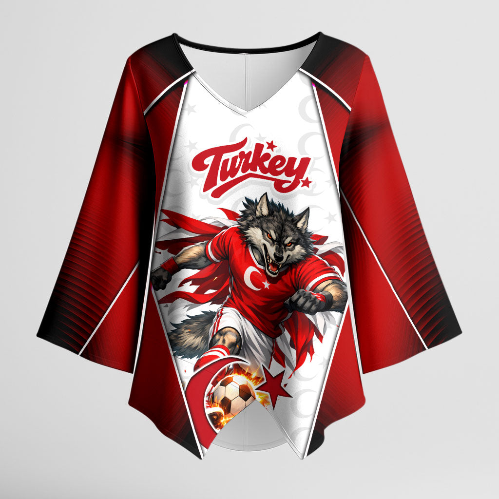 Personalized Turkey Football Grey Wolf Kimono Sleeve Blouse Turkish Mascot Soccer Ball Burst