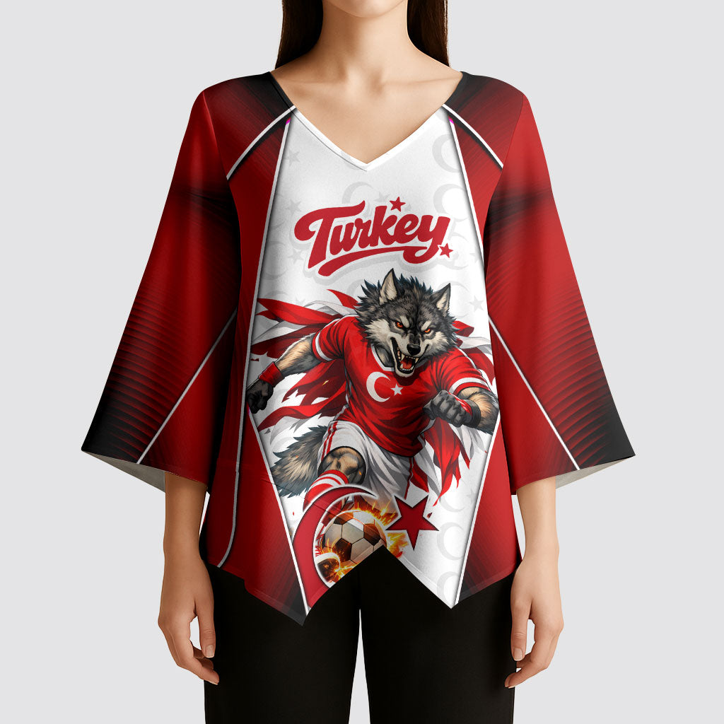 Personalized Turkey Football Grey Wolf Kimono Sleeve Blouse Turkish Mascot Soccer Ball Burst