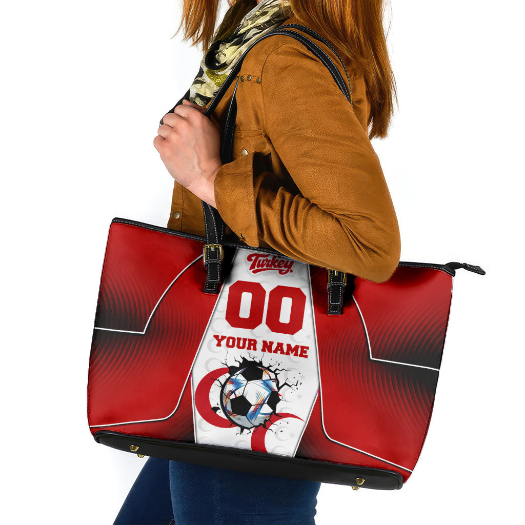Personalized Turkey Football Grey Wolf Leather Tote Bag Turkish Mascot Soccer Ball Burst