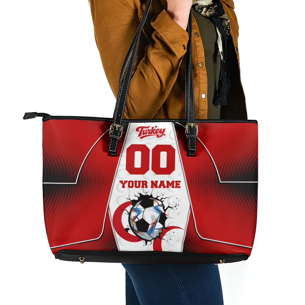 Personalized Turkey Football Grey Wolf Leather Tote Bag Turkish Mascot Soccer Ball Burst