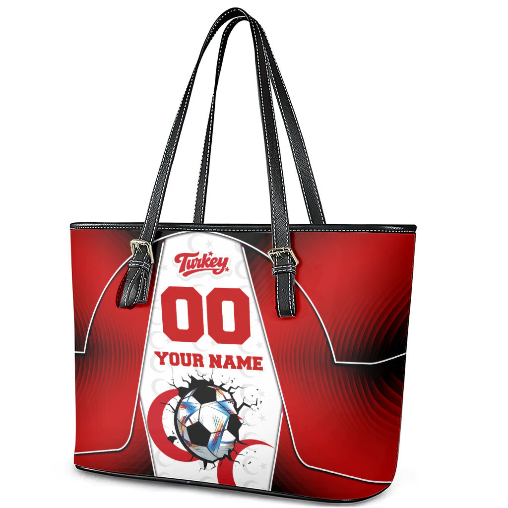 Personalized Turkey Football Grey Wolf Leather Tote Bag Turkish Mascot Soccer Ball Burst