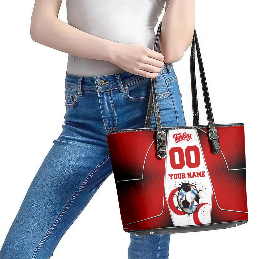 Personalized Turkey Football Grey Wolf Leather Tote Bag Turkish Mascot Soccer Ball Burst