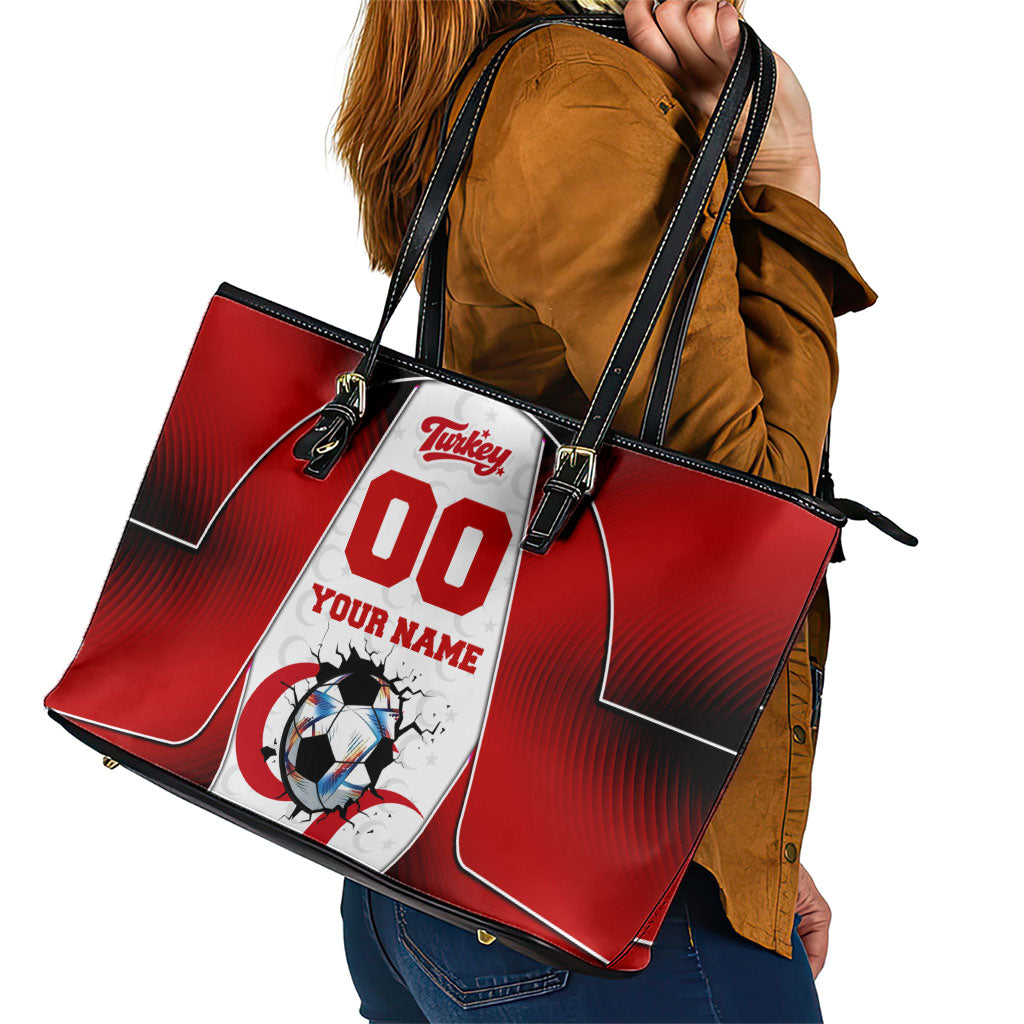Personalized Turkey Football Grey Wolf Leather Tote Bag Turkish Mascot Soccer Ball Burst