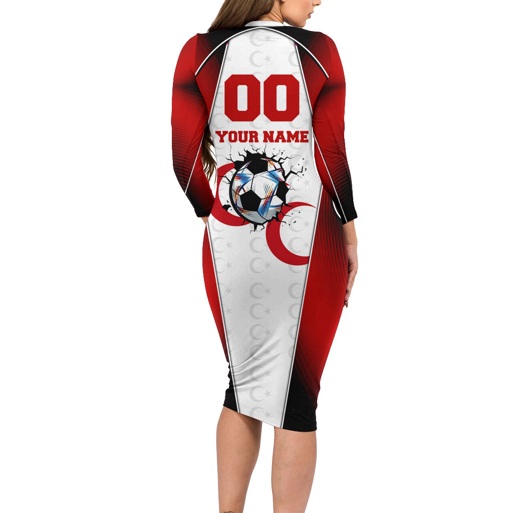 Personalized Turkey Football Grey Wolf Long Sleeve Bodycon Dress Turkish Mascot Soccer Ball Burst