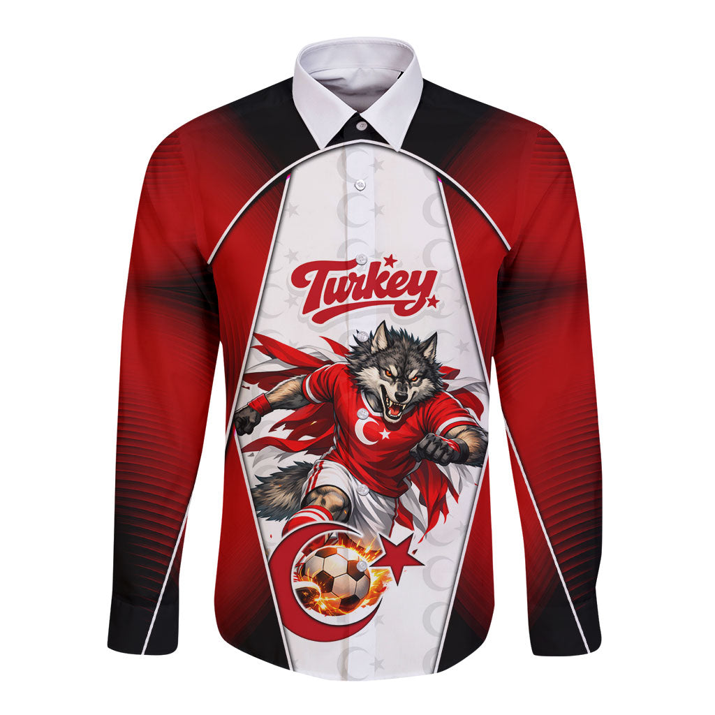 Personalized Turkey Football Grey Wolf Long Sleeve Button Shirt Turkish Mascot Soccer Ball Burst