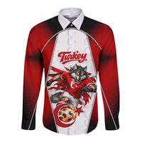 Personalized Turkey Football Grey Wolf Long Sleeve Button Shirt Turkish Mascot Soccer Ball Burst