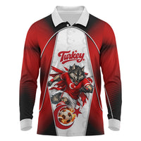 Personalized Turkey Football Grey Wolf Long Sleeve Polo Shirt Turkish Mascot Soccer Ball Burst