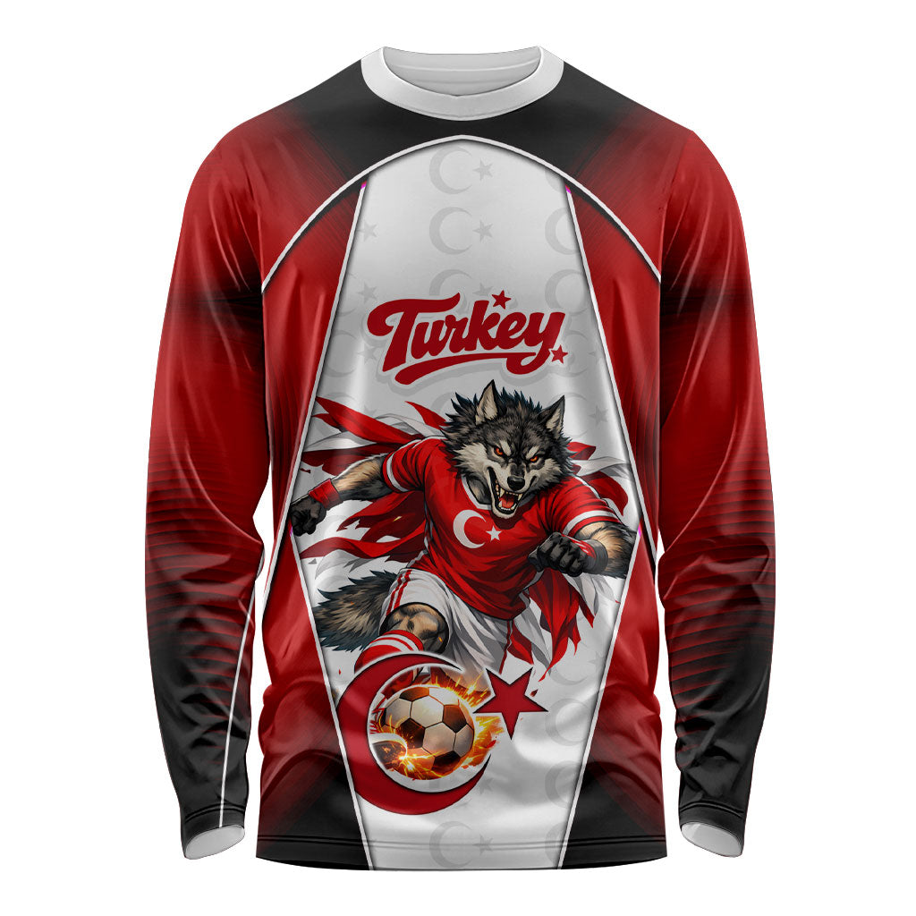 Personalized Turkey Football Grey Wolf Long Sleeve Shirt Turkish Mascot Soccer Ball Burst
