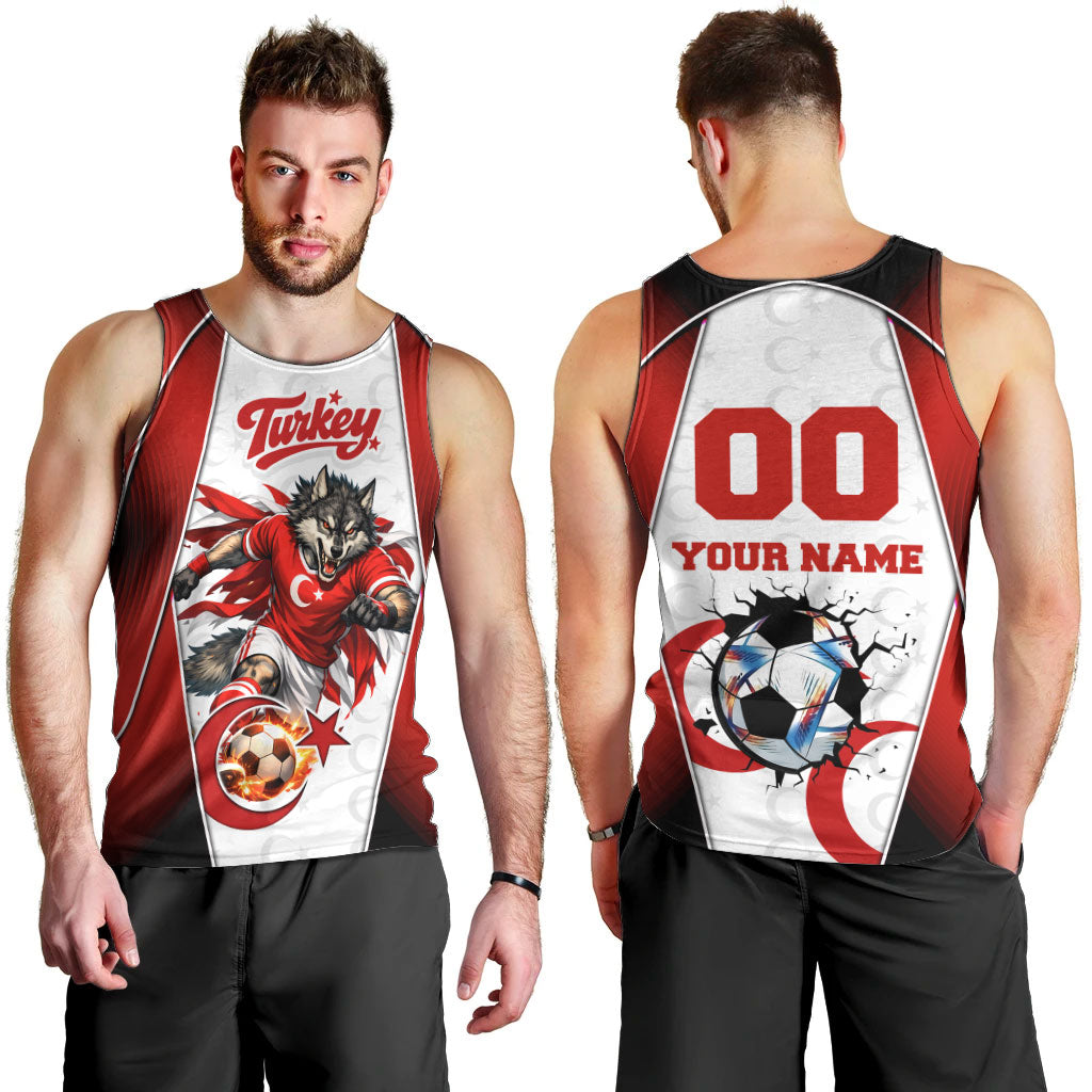 Personalized Turkey Football Grey Wolf Men Tank Top Turkish Mascot Soccer Ball Burst