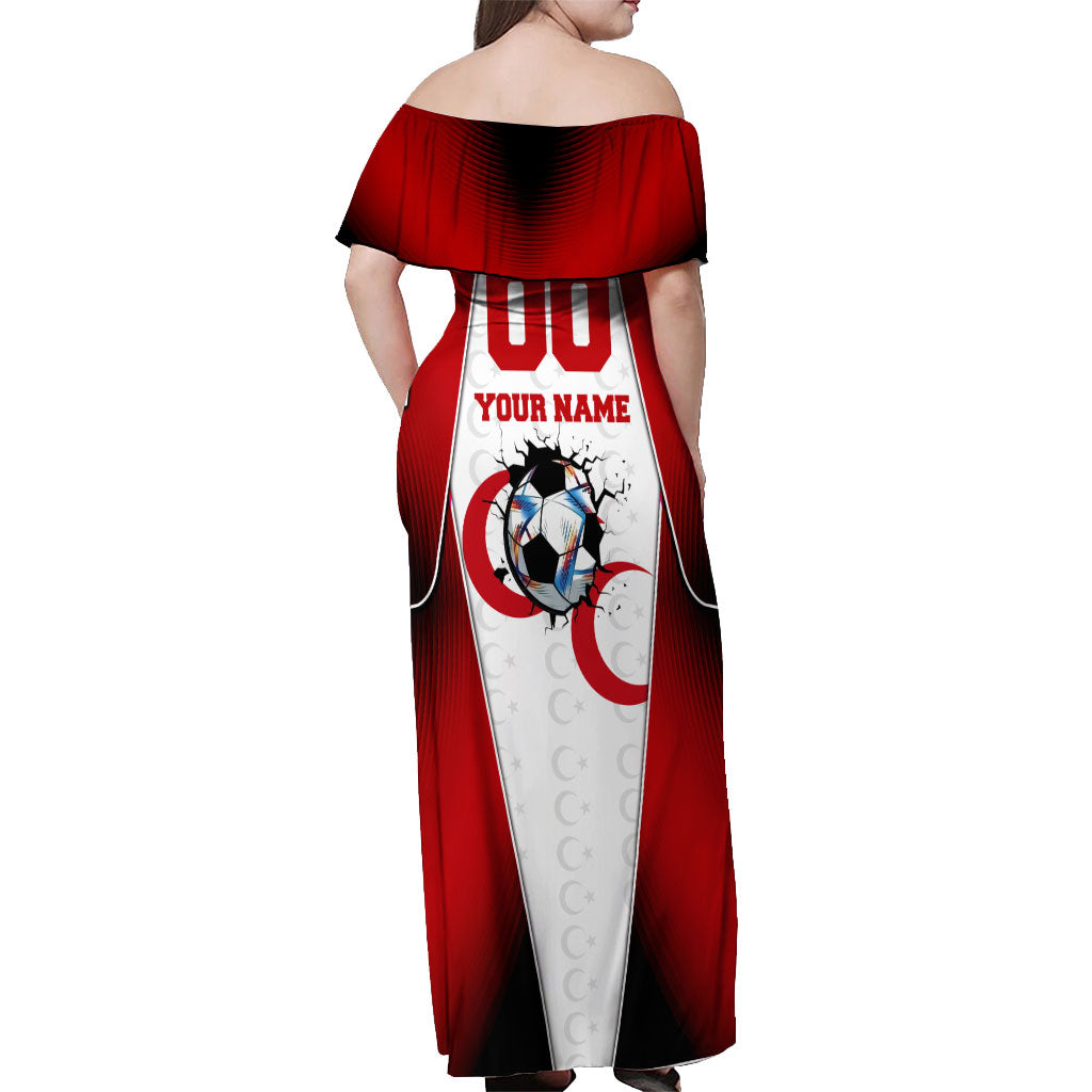 Personalized Turkey Football Grey Wolf Off Shoulder Maxi Dress Turkish Mascot Soccer Ball Burst