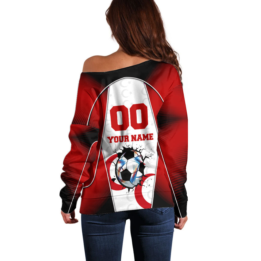 Personalized Turkey Football Grey Wolf Off Shoulder Sweater Turkish Mascot Soccer Ball Burst