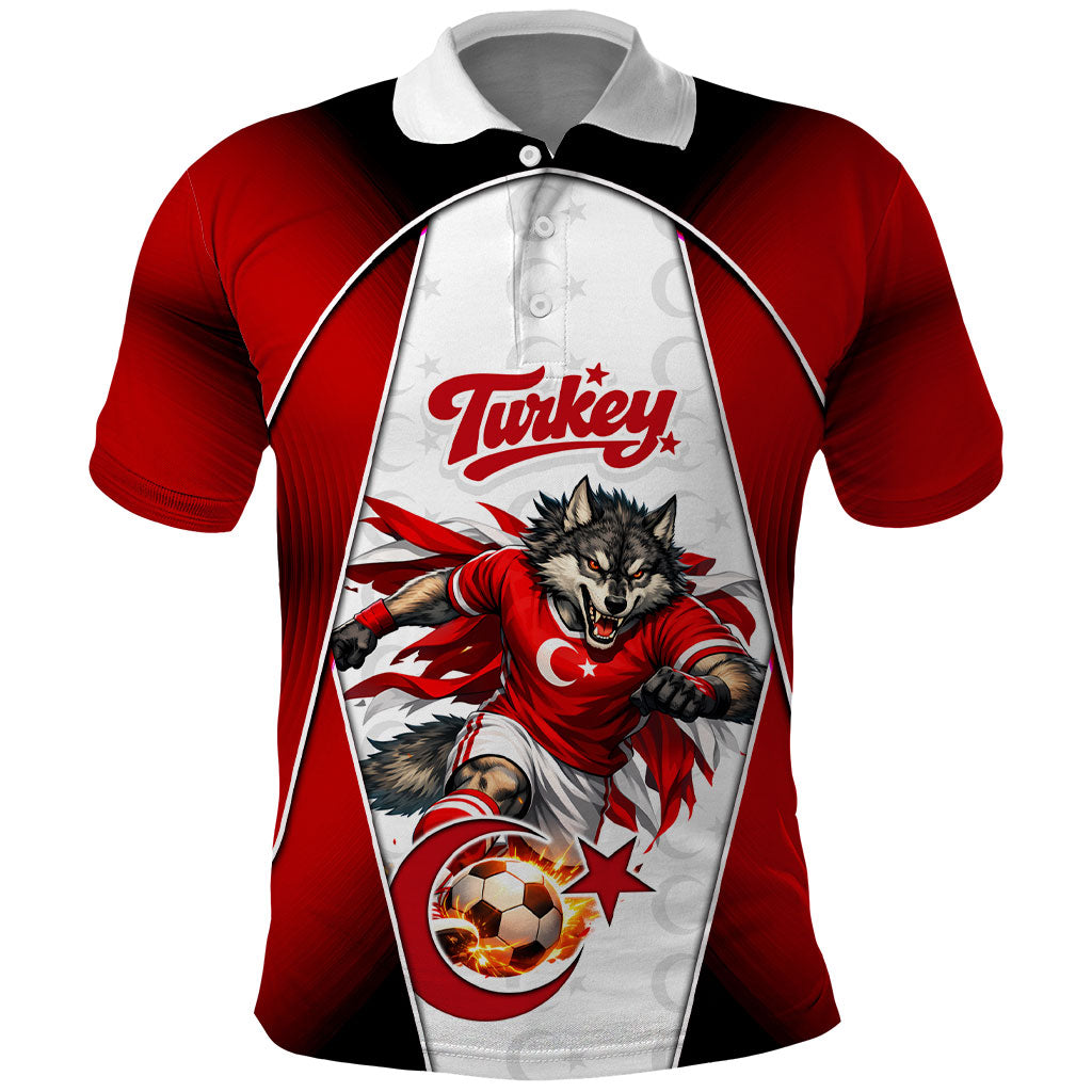 Personalized Turkey Football Grey Wolf Polo Shirt Turkish Mascot Soccer Ball Burst