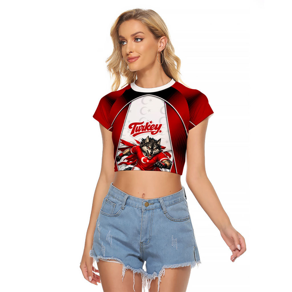 Personalized Turkey Football Grey Wolf Raglan Cropped T Shirt Turkish Mascot Soccer Ball Burst