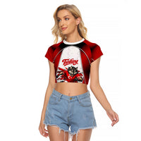 Personalized Turkey Football Grey Wolf Raglan Cropped T Shirt Turkish Mascot Soccer Ball Burst