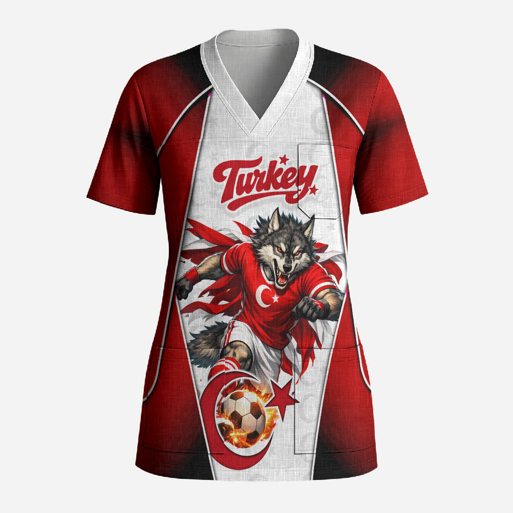 Personalized Turkey Football Grey Wolf Scrub Top Turkish Mascot Soccer Ball Burst