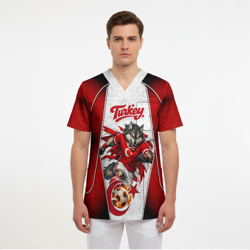 Personalized Turkey Football Grey Wolf Scrub Top Turkish Mascot Soccer Ball Burst