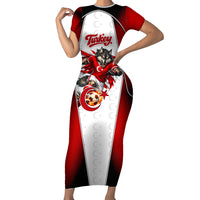 Personalized Turkey Football Grey Wolf Short Sleeve Bodycon Dress Turkish Mascot Soccer Ball Burst
