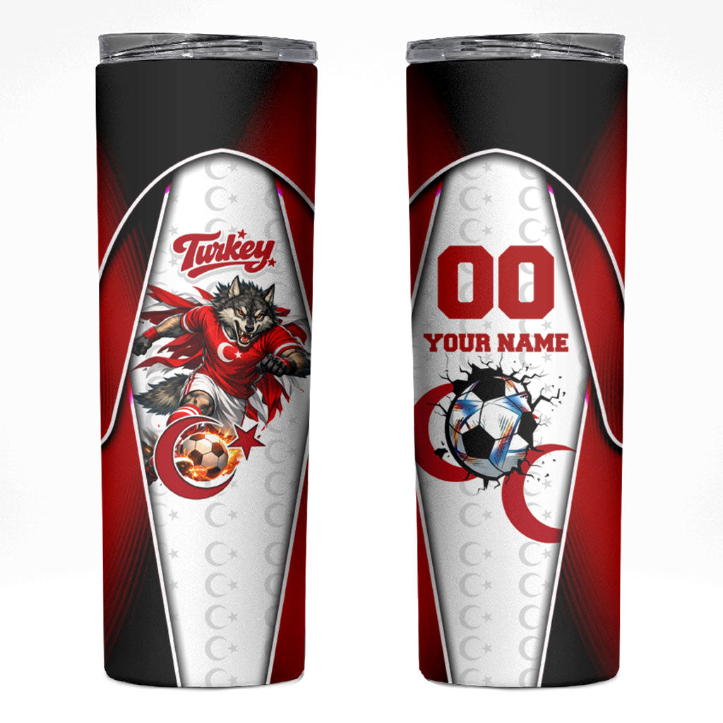 Personalized Turkey Football Grey Wolf Skinny Tumbler Turkish Mascot Soccer Ball Burst