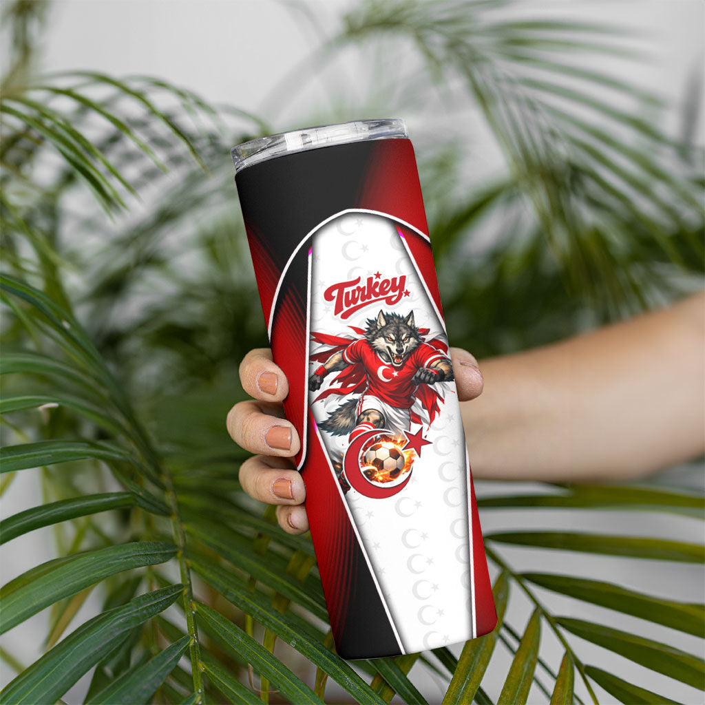 Personalized Turkey Football Grey Wolf Skinny Tumbler Turkish Mascot Soccer Ball Burst