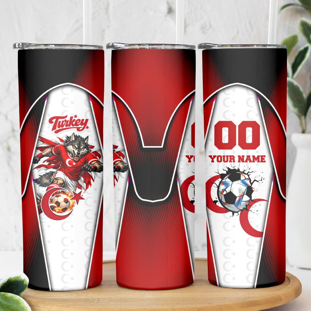 Personalized Turkey Football Grey Wolf Skinny Tumbler Turkish Mascot Soccer Ball Burst