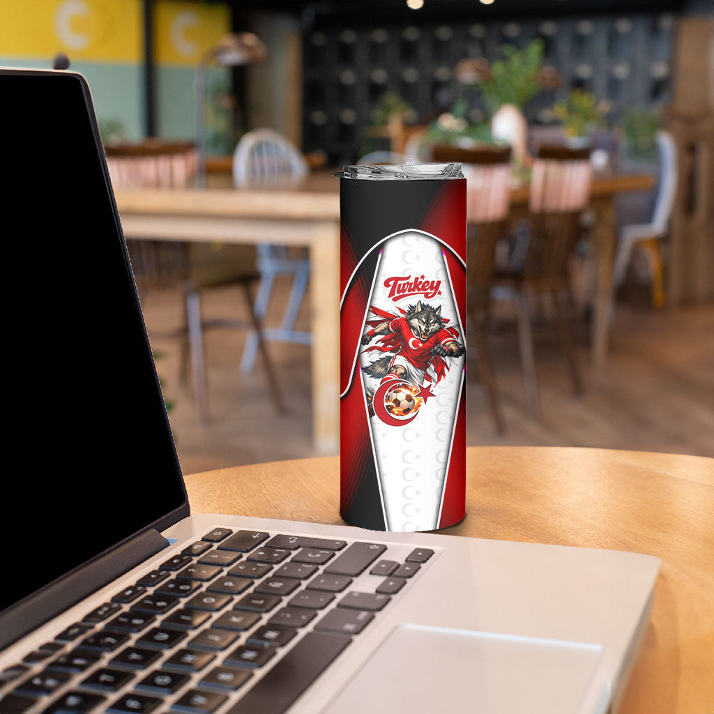 Personalized Turkey Football Grey Wolf Skinny Tumbler Turkish Mascot Soccer Ball Burst