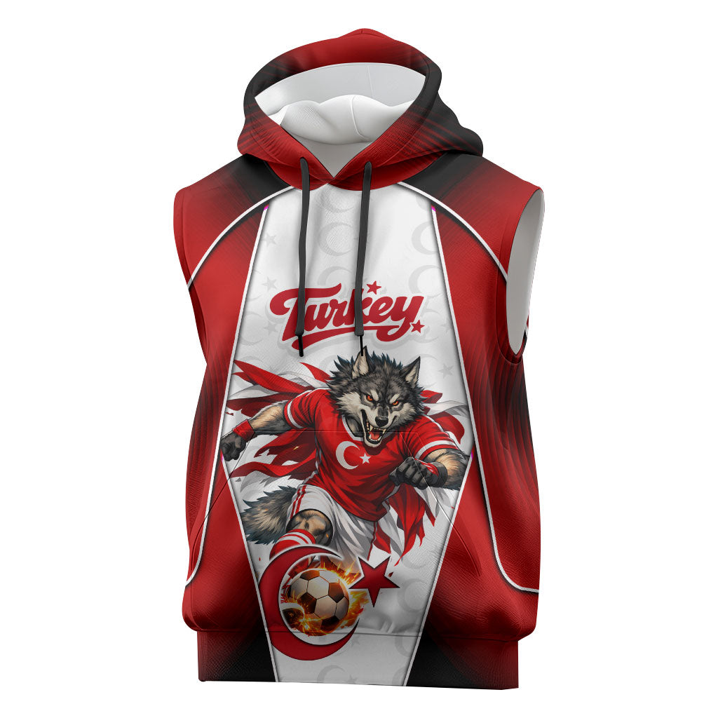 Personalized Turkey Football Grey Wolf Sleeveless Hoodie Turkish Mascot Soccer Ball Burst