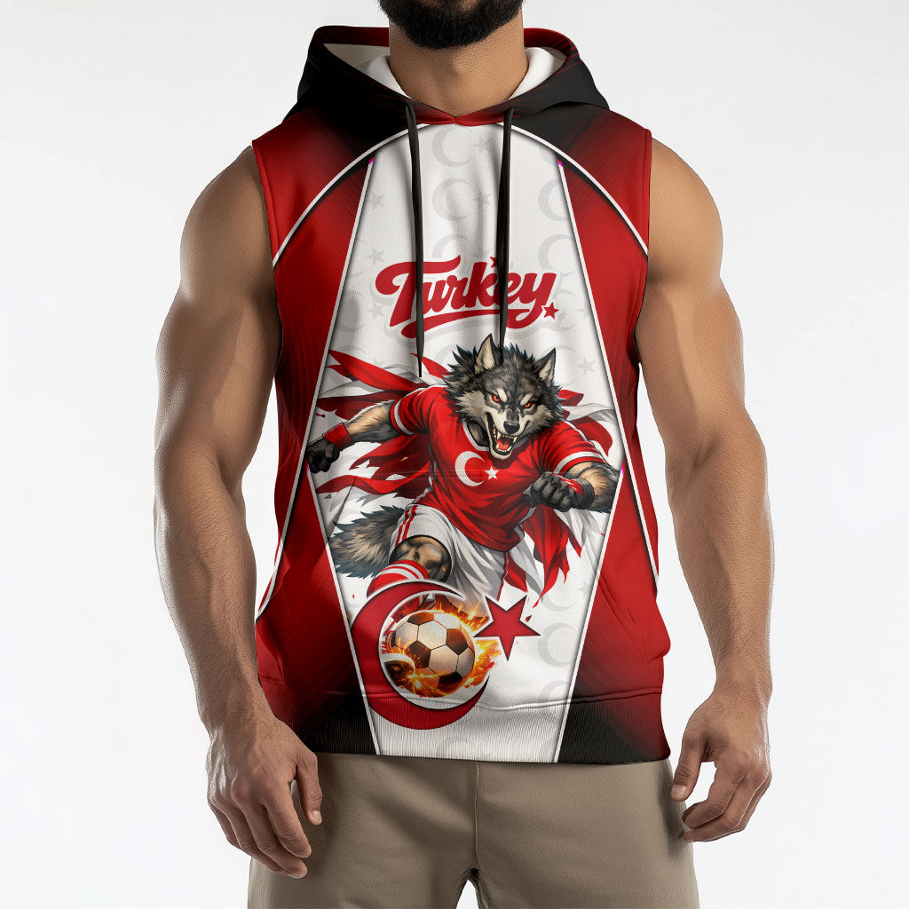 Personalized Turkey Football Grey Wolf Sleeveless Hoodie Turkish Mascot Soccer Ball Burst