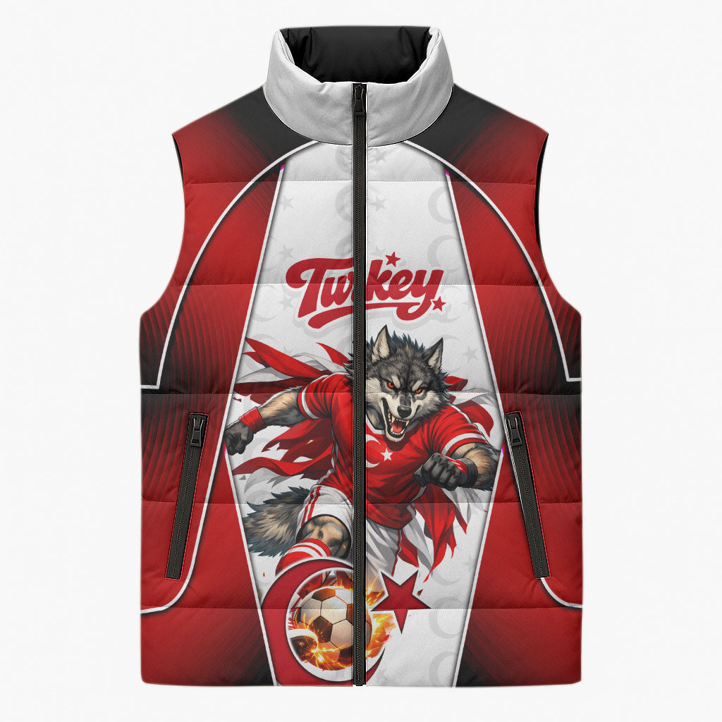 Personalized Turkey Football Grey Wolf Sleeveless Puffer Jacket Turkish Mascot Soccer Ball Burst
