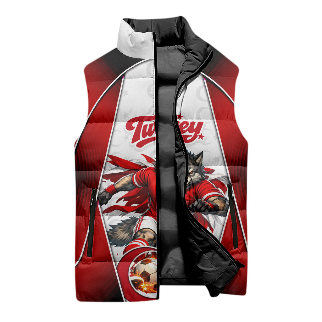Personalized Turkey Football Grey Wolf Sleeveless Puffer Jacket Turkish Mascot Soccer Ball Burst