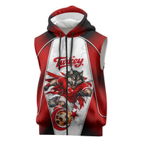 Personalized Turkey Football Grey Wolf Sleeveless Zip Hoodie Turkish Mascot Soccer Ball Burst