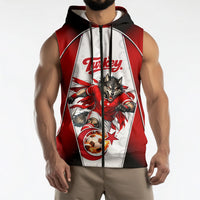 Personalized Turkey Football Grey Wolf Sleeveless Zip Hoodie Turkish Mascot Soccer Ball Burst