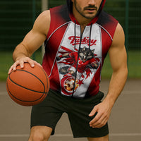Personalized Turkey Football Grey Wolf Sleeveless Zip Hoodie Turkish Mascot Soccer Ball Burst
