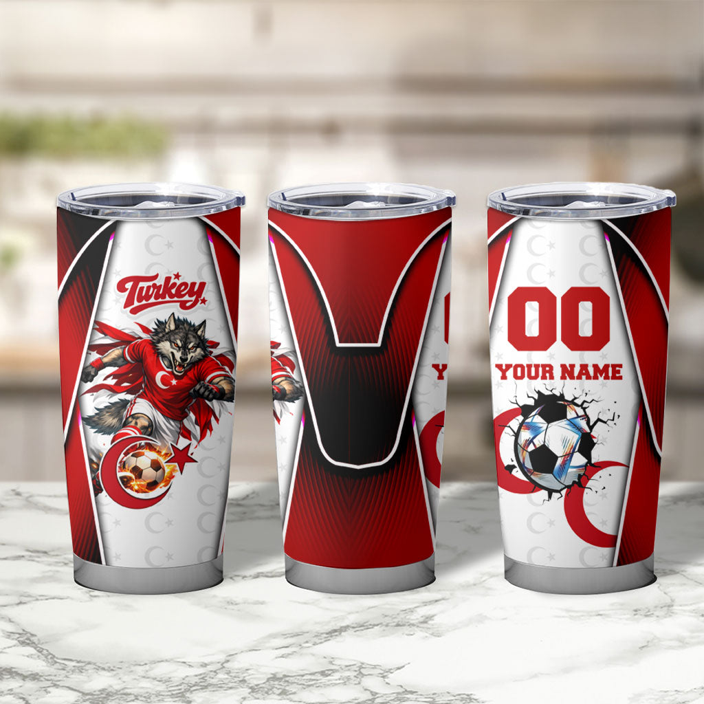 Personalized Turkey Football Grey Wolf Tumbler Cup Turkish Mascot Soccer Ball Burst