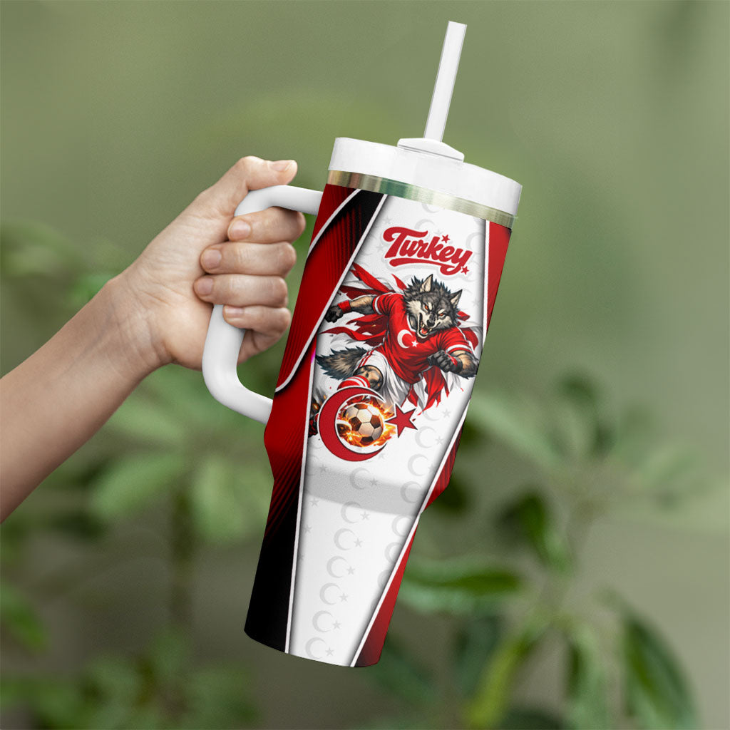 Personalized Turkey Football Grey Wolf Tumbler With Handle Turkish Mascot Soccer Ball Burst