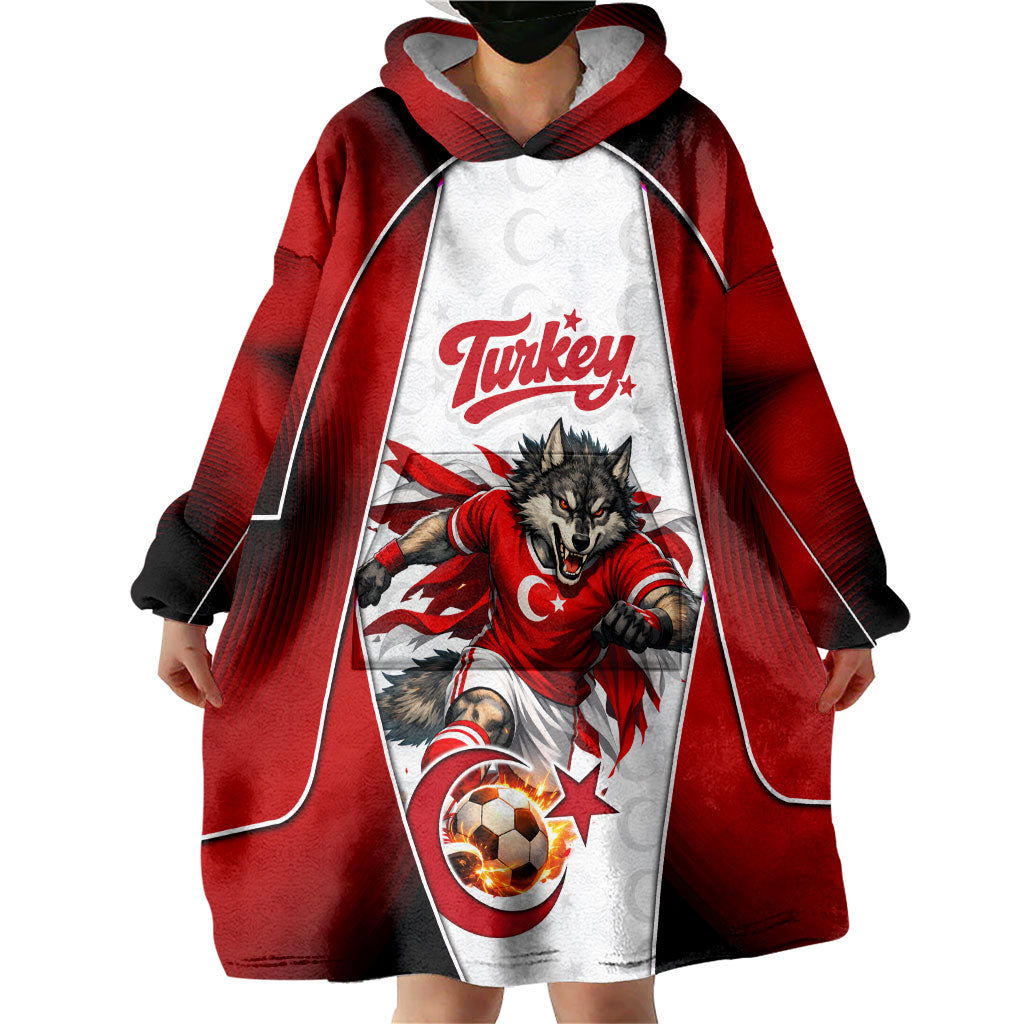 Personalized Turkey Football Grey Wolf Wearable Blanket Hoodie Turkish Mascot Soccer Ball Burst