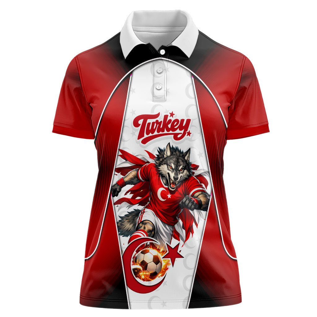Personalized Turkey Football Grey Wolf Women Polo Shirt Turkish Mascot Soccer Ball Burst