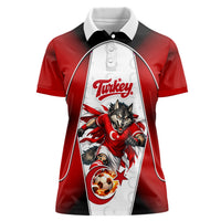 Personalized Turkey Football Grey Wolf Women Polo Shirt Turkish Mascot Soccer Ball Burst